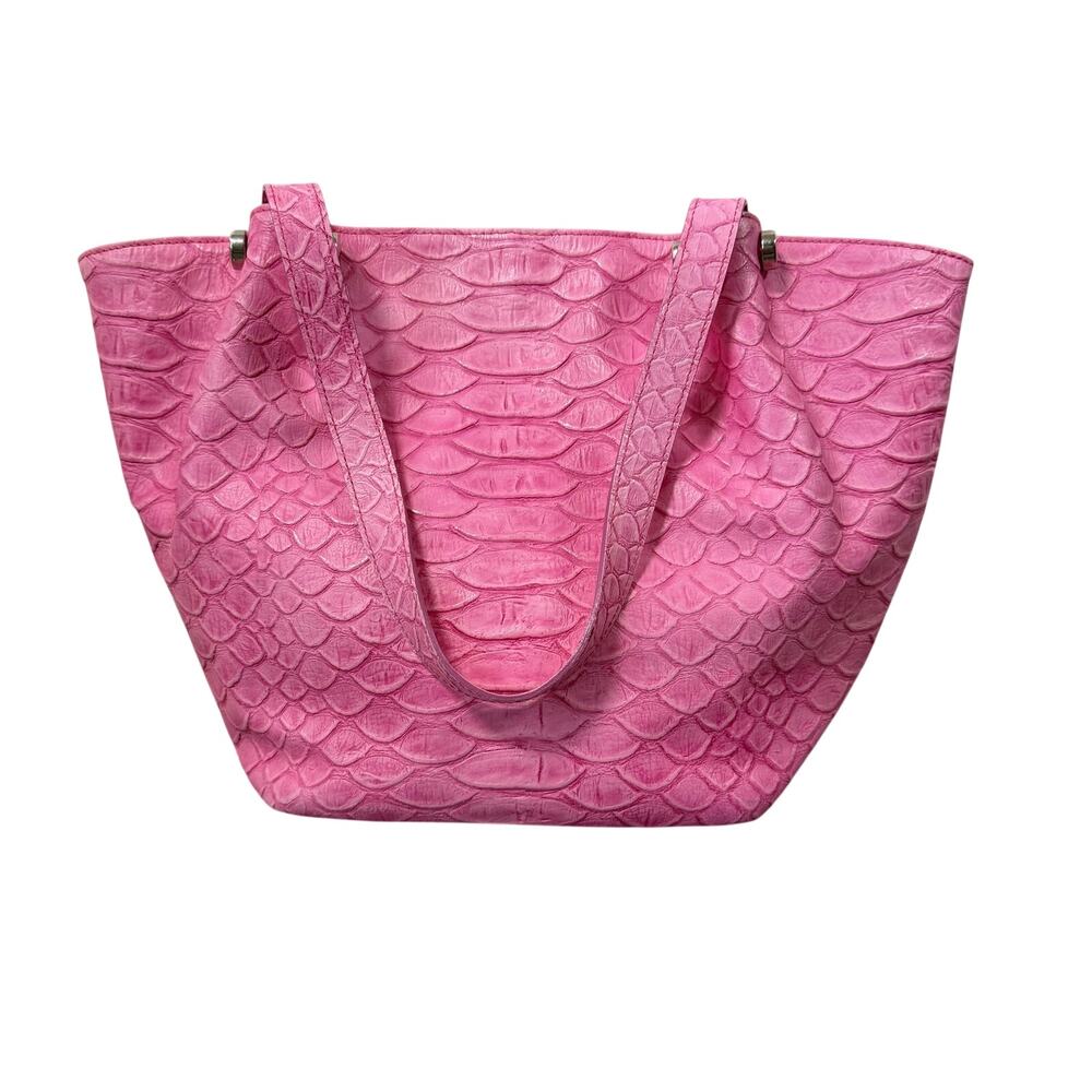 Claudia Firenze Pink Leather Python Embossed Tote Bag Italy Made  Shoulder Purse